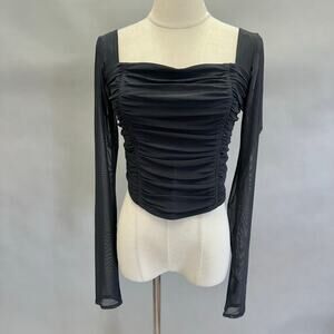 Abercrombie & Fitch black ruched mesh corset style long sleeve top size medium